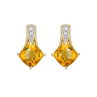 Prong-set Citrine cushion earring with diamond accent @ Colours by Karat