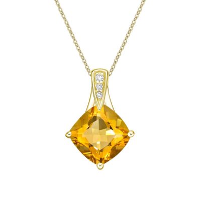 Prong-set Citrine cushion pendant with diamond accent @ Colours by Karat