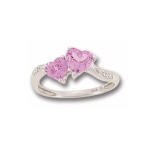 Prong-set Created Pink sapphire Heart ring with diamond accent @ Colours by Karat