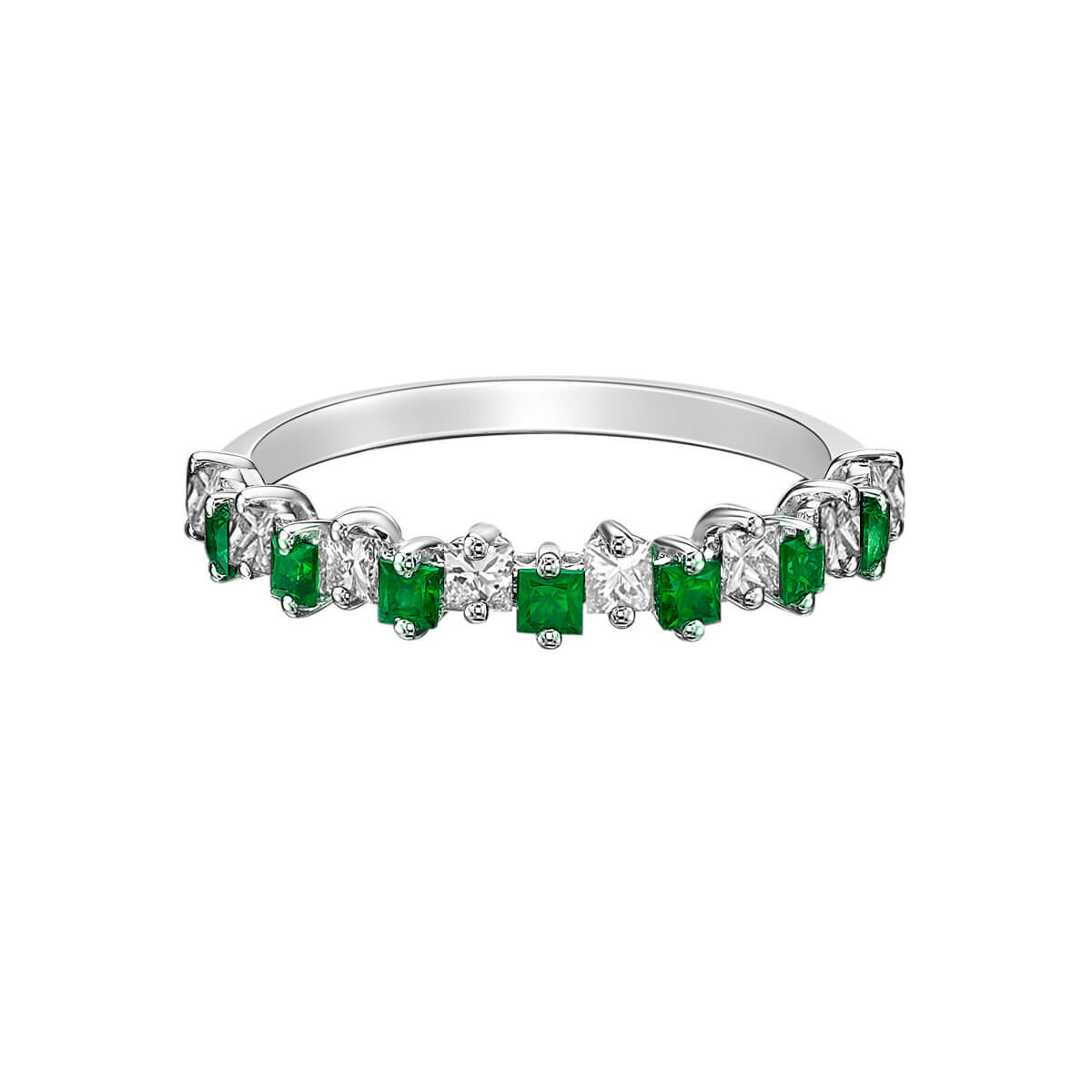 Prong-set Emerald & diamond band @ Colours by Karat